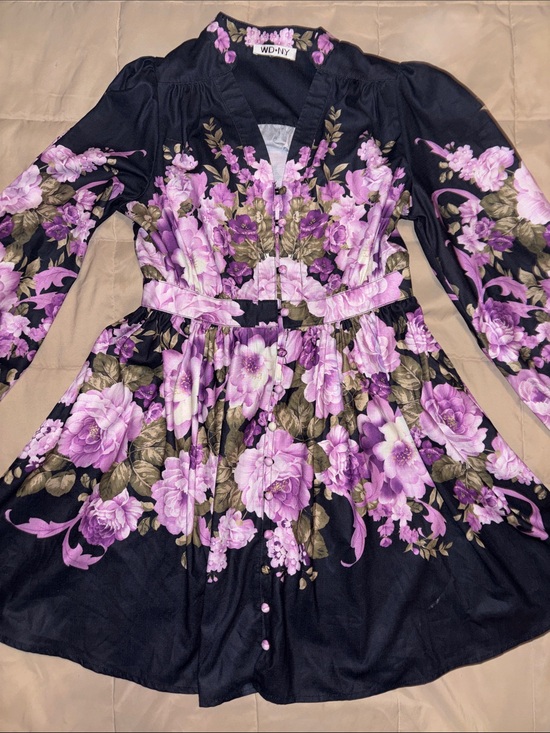 WD.NY Dresses & Skirts - WD.NY Black Dress with Purple Floral Print